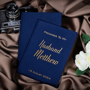 Wedding vow books with blue customized covers, bride and groom vow cases, Velvet vow booklets, Personalized his/her books for marriage vows