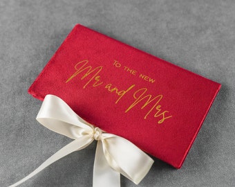 Red money gift envelope with satin ribbon, elegant cash envelope for gifting money, personalized birthday gift card holder with custom text