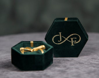 Personalized Ring Box for Gift, Green or Other Color Velvet Ring Box, Custom Proposal / Wedding Ceremony Ring Box, Jewelry Box, Keepsake Box