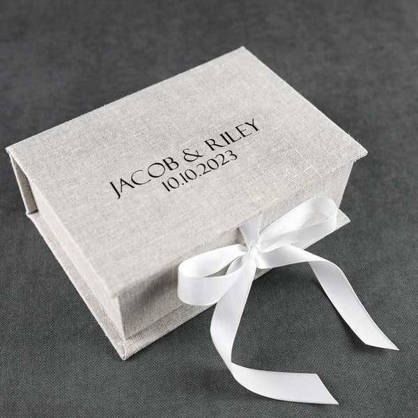 Boîte de linge de mémoire de mariage, boîte de rangement photo 4x6 ou autre taille, boîte d’image personnalisée, cadeau d’anniversaire, boîte-cadeau en linge avec couverture personnalisée