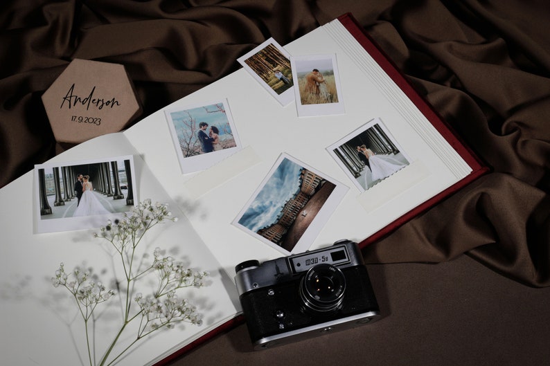 Instax and Polaroid album with red velvet cover