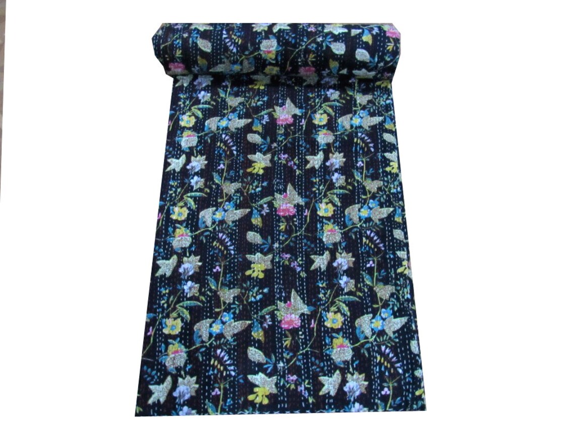 Handmade Rural daliya printed kantha Black Bohemian Queen