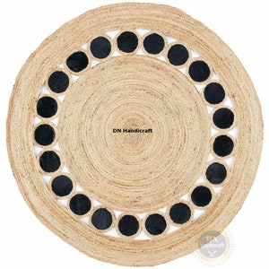 Yogatapijt Natuurlijk handgevlochten jutetapijt Ronde vloerkleed Zwart beige jutetapijt Eetkamertapijt Boho-decortapijt Outdoor