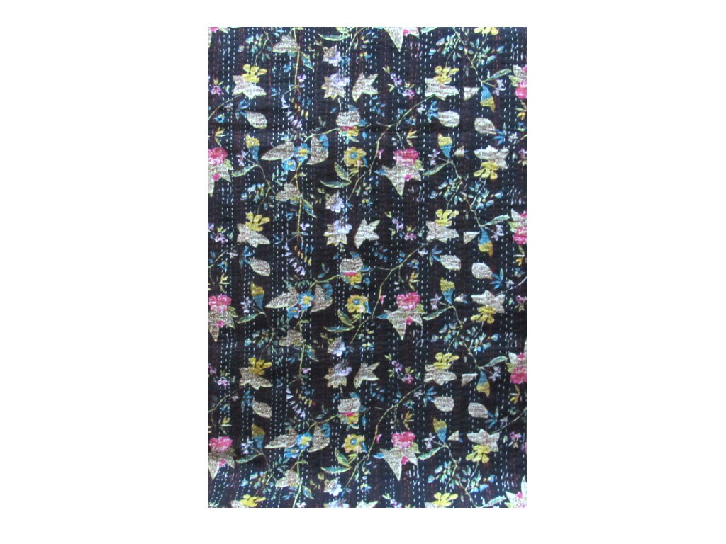 Handmade Rural daliya printed kantha Black Bohemian Queen