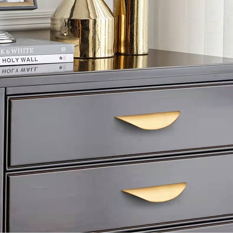 Curved Drawer Pulls, Invisible Cupboard Handles, Brass Kitchen Knobs