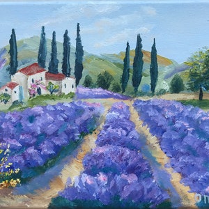Provence Landschaft, Lavendel Feld, Provence Landschaft, Lavendel Malerei, französische Landschaftsmalerei, französische Landschaftsmalerei handgemacht
