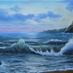 Wave oil painting Painting sea scape Large ocean painting  Ocean artwork Sunset art Ocean waves painting canvas