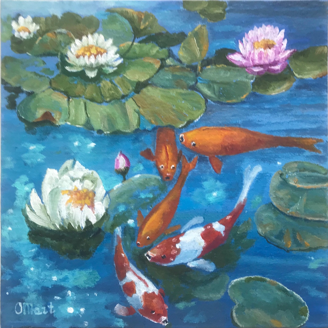 Koi Pond Painting Pond Painting Landscape Picture Water Lilies Pond Oil ...