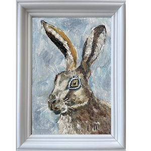 Bunny oil Painting Original Rabbit Artwork Framed Animal Wall Décor Rabbit Framed Painting Rabbit love Gift