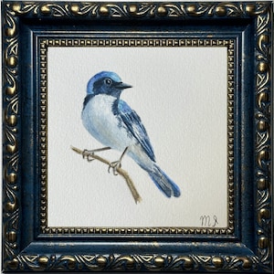 Watercolor bird painting  Blue  bird painting bird tiny painting original Watercolor bird wall art decor Original  animal  painting