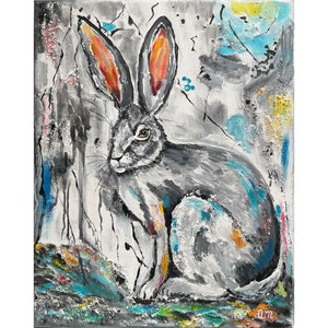 Bunny Painting Original Rabbit Artwork Abstract Animal Wall Décor Rabbit  large Painting Rabbit love Gift Animal Textured Painting