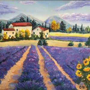 Provence painting, lavender field, Provence landscape, lavender painting, French countryside painting, French landscape painting, provence