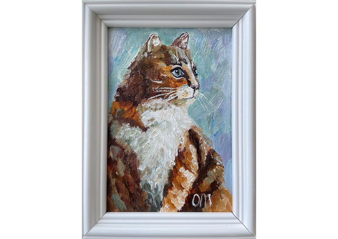 Framed Cat Oil Painting: Original Kitten Portrait Art (5x3.5) - Etsy