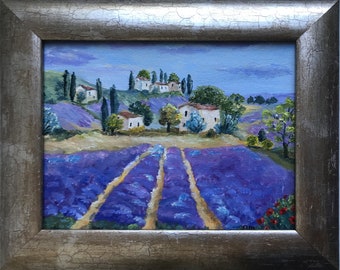 Tableau provençal, champ de lavande, paysage provençal, tableau lavande, tableau paysager français, art provençal