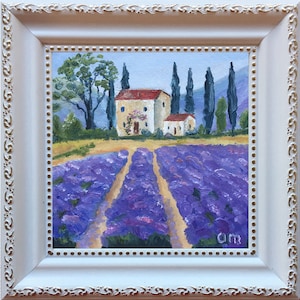 Provence Malerei handmade, Lavendelfeld, Provence Landschaft, Lavendelmalerei, französische Landschaftsmalerei, Feld der Blumenkunst gerahmt