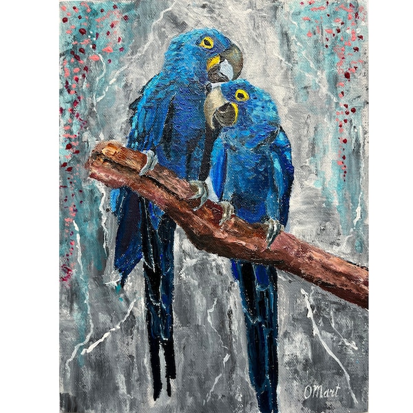 Parrot Ara Painting  Two Bird Painting Original Two parrot oil painting Animal Wall Art Impasto bird   Small Oil Painting