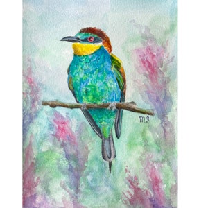 Watercolor bird painting blue bird painting Blue bird original art bird tiny painting  Watercolor bird wall art animal painting watercolor