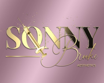 Design de logotipo digital moderno com estética dourada brilhante, ENTREGA EM 24 HORAS, logotipo de seringa, logotipo de seringa brilhante, logotipo de agulha, logotipo de lábios, logotipo de pele