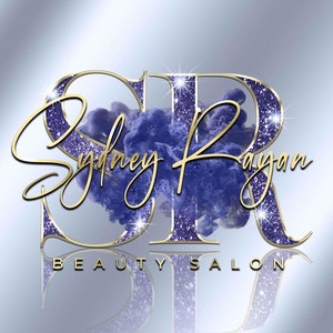 Design del logo digitale glitterato blu e oro, CONSEGNA IN 24 ORE, logo di bellezza, logo di boutique, logo di nuvola, logo moderno, logo unico, branding
