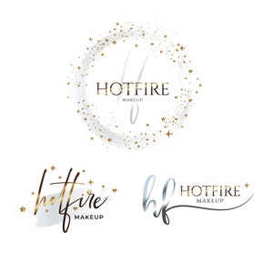 Digitaal zilver- en goudglitterlogo-ontwerp. Beautylogo, boetieklogo, make-uplogo, sterrenlogo, hartjeslogo, metalen logo, branding