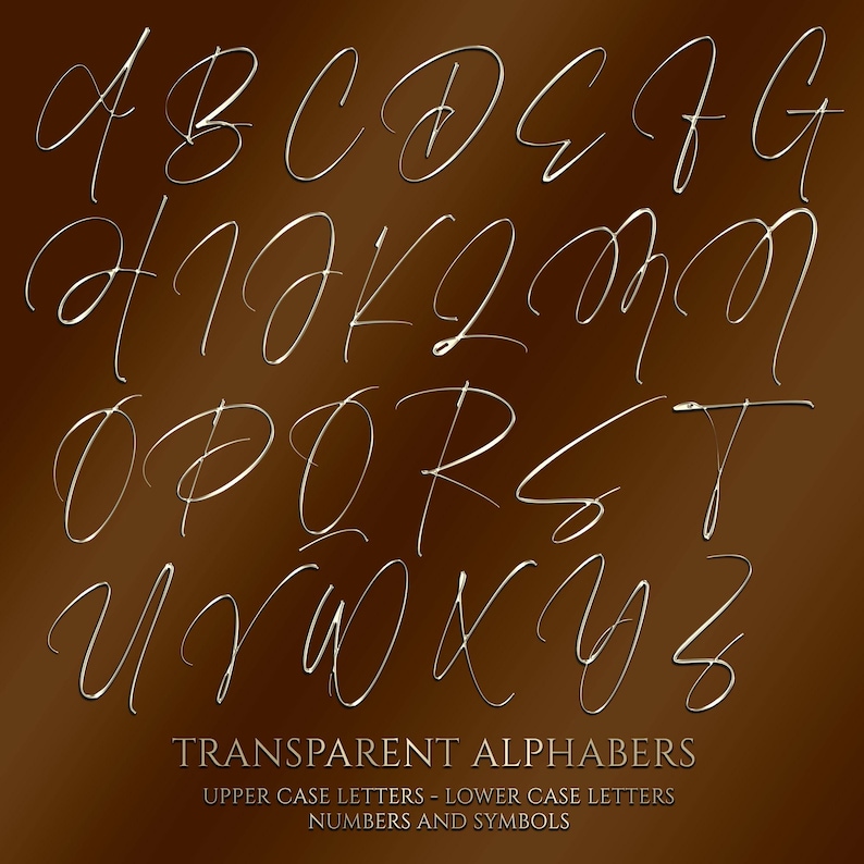 Transparent Digital Gold Cursive Letters, Gold Cursive Font Letters ...