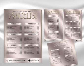 Editable Gold pricelist template, DIY pricelist, Instant Download, Digital download, Beauty salon price sheet, Instagram pricelist