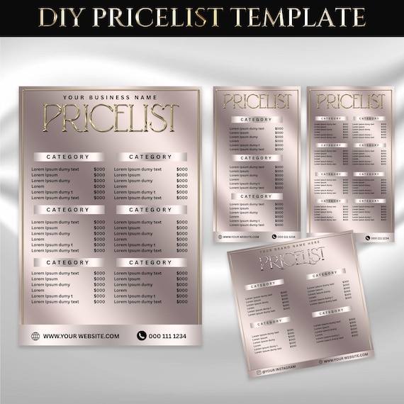 Editable Gold pricelist template, DIY pricelist, Instant Download, Digital download, Beauty salon price sheet, Instagram pricelist