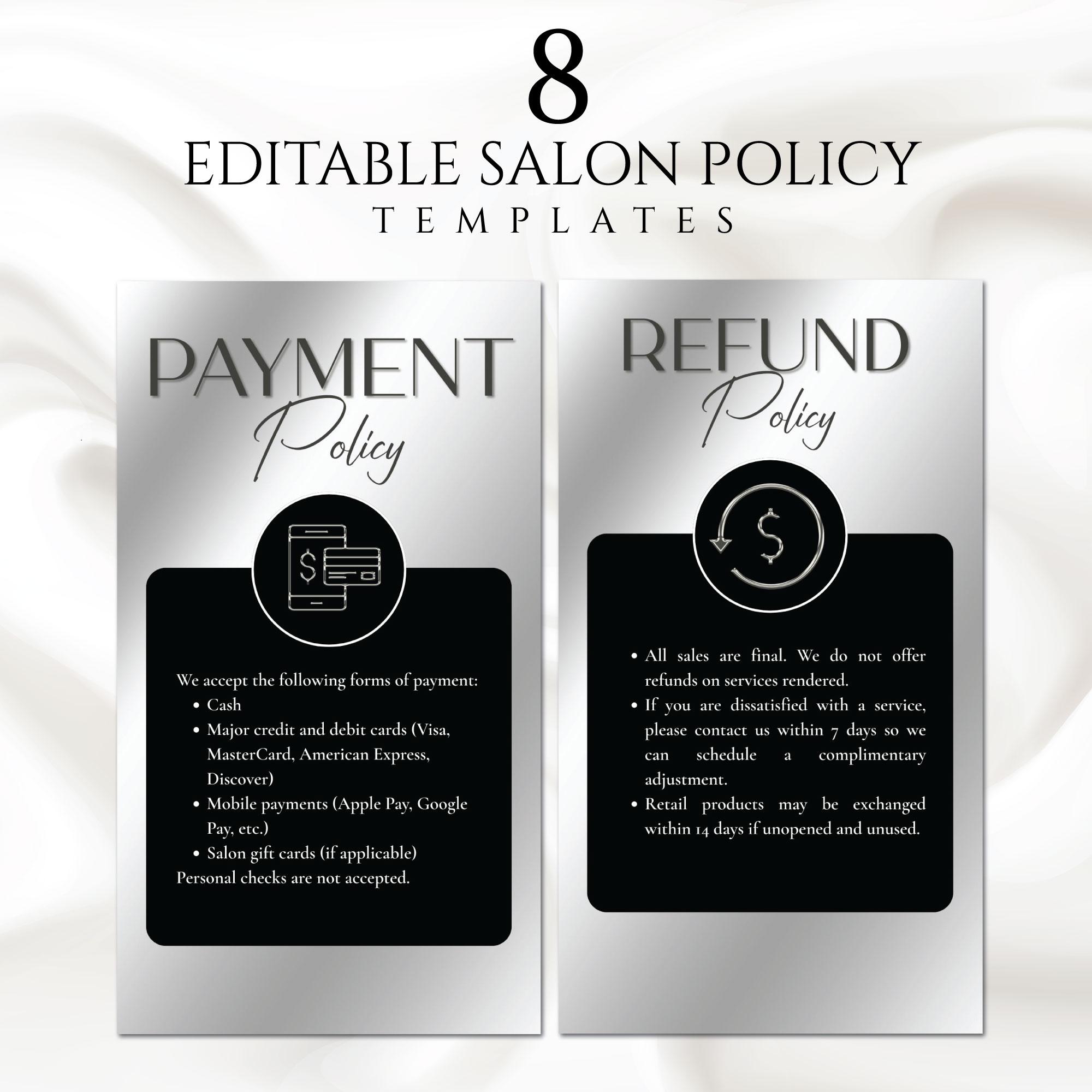 Silver Editable Salon Policy Templates, Refund Policy Template ...