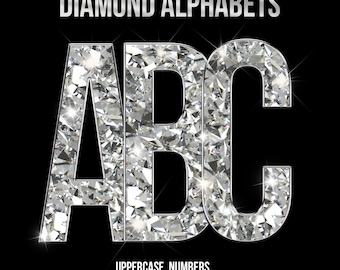 Digital Transparent Luxury Diamond alphabets, Diamond font letters, shiny alphabets, Digital download