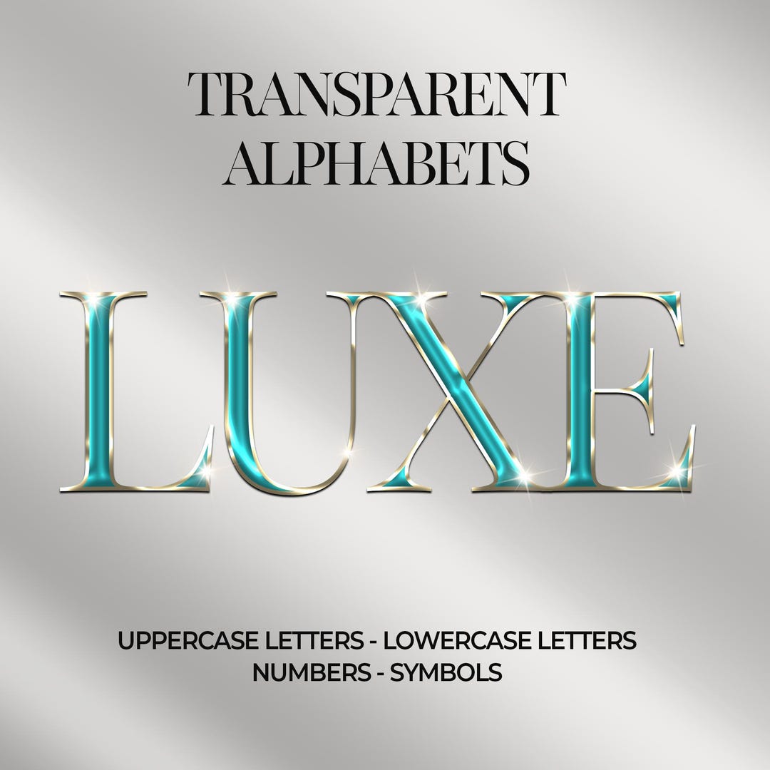 Aqua and Gold Shiny Alphabets, Digital Download, Transparent Letters ...