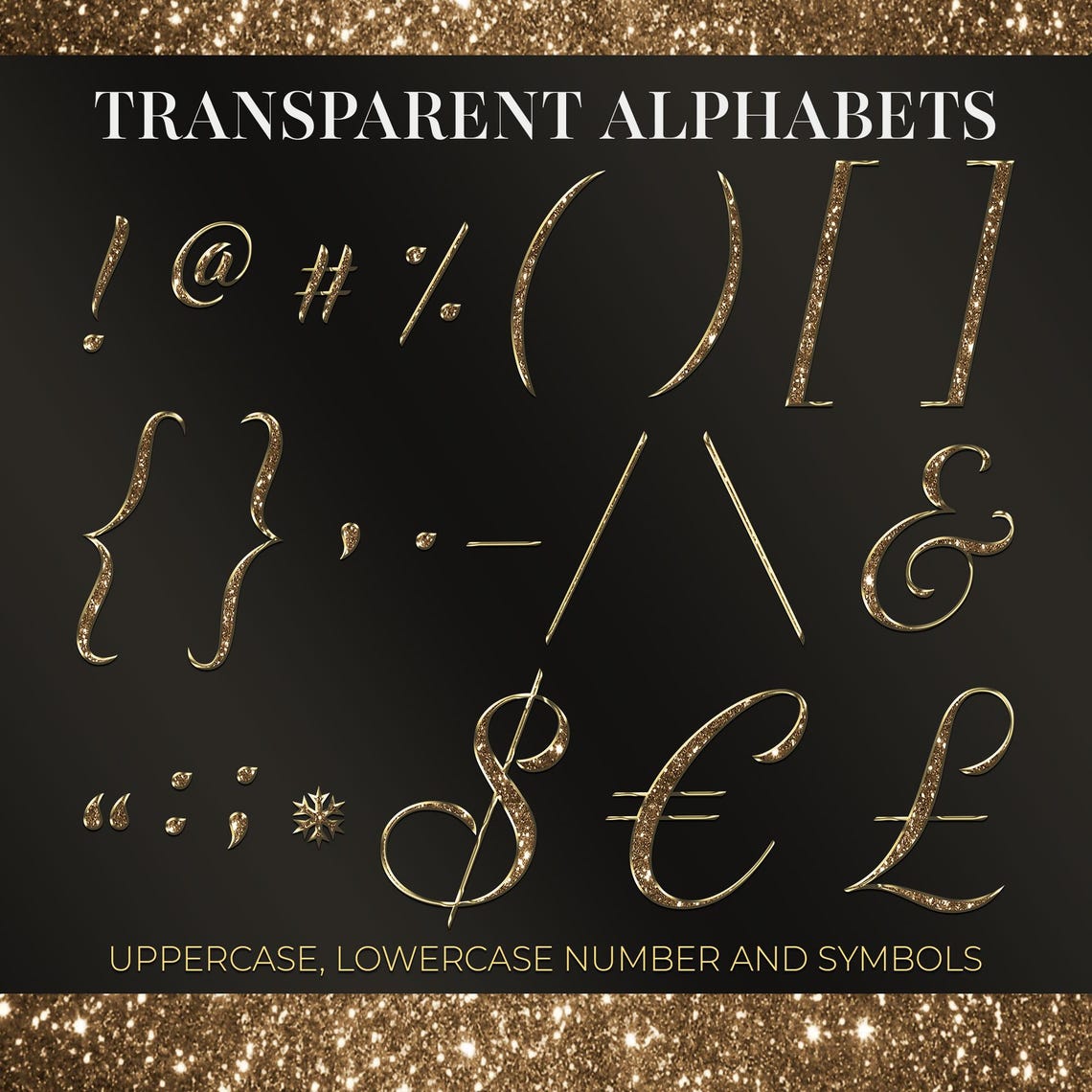 Number Lettering Gold Color Cursive Gold Glittery Alphabets, Script Font Letters, Numbers, Symbols (digital ...
