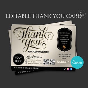 Cartão de agradecimento, Cartão de agradecimento com encarte de embalagem, Cartão faça você mesmo, Cartão de agradecimento dourado, Cartão de marketing faça você mesmo, Cartão de apoio a pequenas empresas