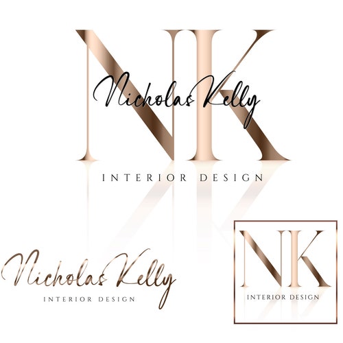 Digital Modern rose gold metallic logo design, Modern beauty logo design, makeup artist logo, hair stylist logo, interior designer logo