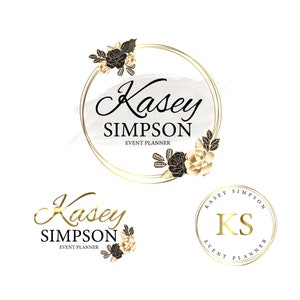 Beautiful black and gold floral premade logo design, boutique logo, event planner logo, Crafts logo, watercolor logo, Branding