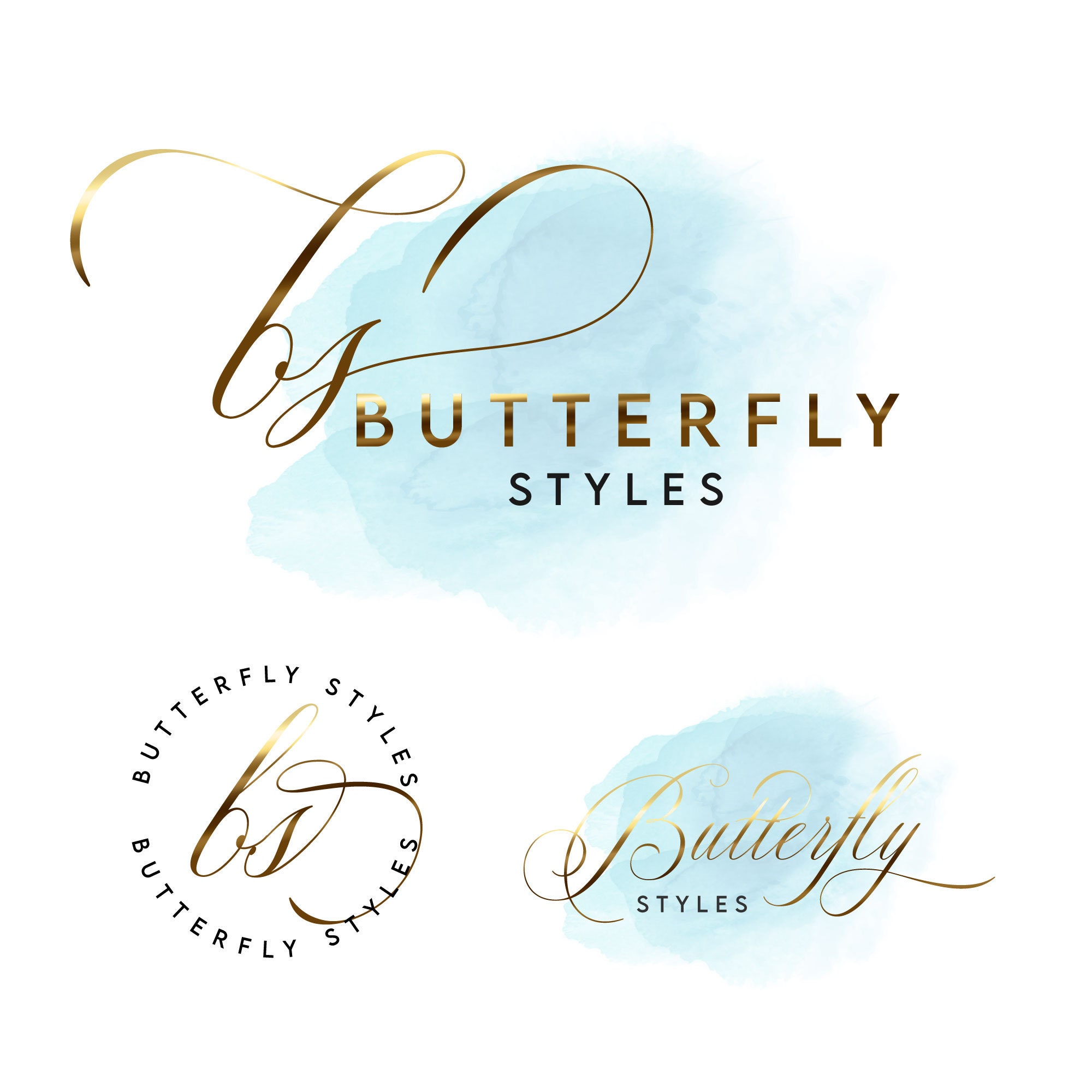 Sky blue and gold logo design calligraphy logo metallic Etsy