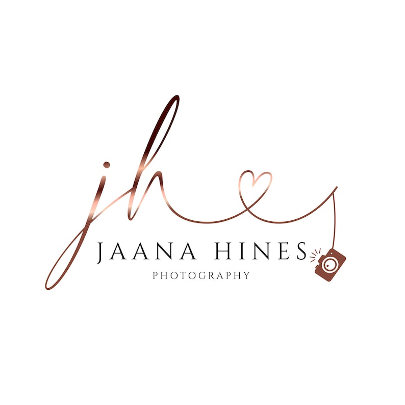 May include: A logo for a photography business called "Jaana Hines Photography". The logo features a stylized "jh" with a heart and a camera.