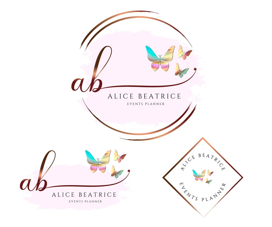 Beautiful Rose Gold and Blush Logo Design With Colorful Butterflies