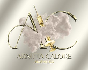 Digital Modern Gold aesthetics syringe logo design, Beauty logo, Derma Logo, Nurse Logo, Injection Logo, lip filler logo, Branding