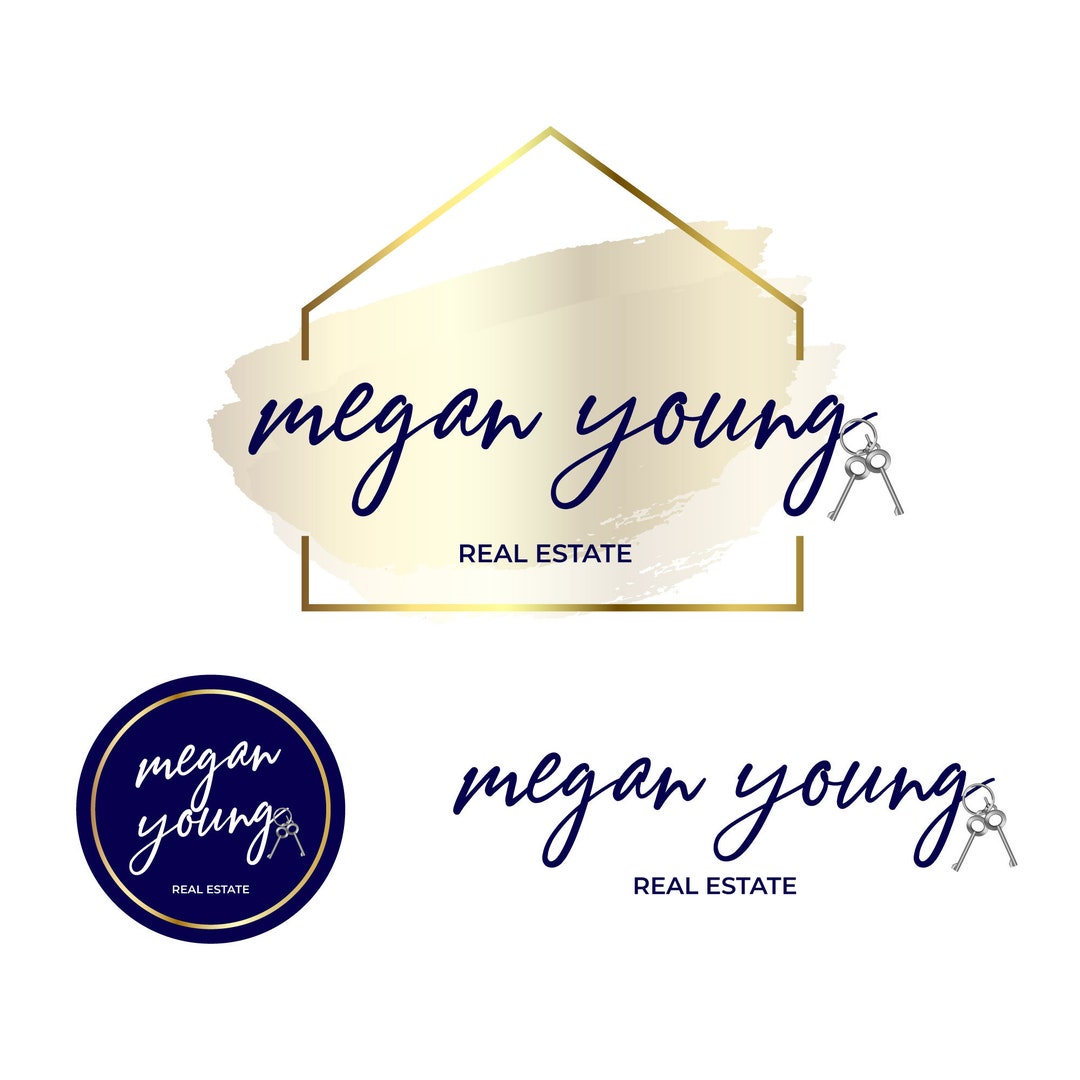 Blue and Gold Real Estate Logo Design House Logo Keys Logo Etsy