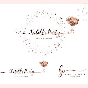 Design del logo digitale moderno con palloncini metallici scintillanti, logo per eventi, logo per regali, logo per organizzatori di eventi, logo unico, marchio aziendale