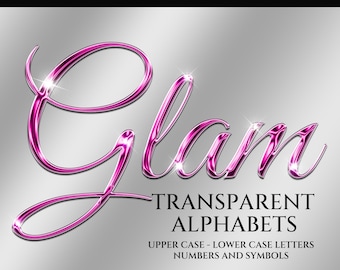 Letras cursivas rosa brilhantes em PNG, alfabetos transparentes, letras brilhantes para criação de logotipos, letras brilhantes para cartões, letras de fontes bonitas