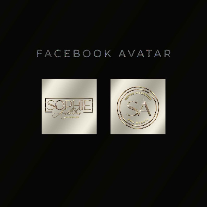 Puede incluir: Dos im&aacute;genes cuadradas con texto dorado sobre fondo blanco. La primera imagen dice "Sophie Aesthetics and Beauty" con un borde dorado alrededor de la palabra "Sophie". La segunda imagen tiene un c&iacute;rculo dorado con el texto "Sophie Aesthetics and Beauty" alrededor del exterior y las letras "SA" en el centro.