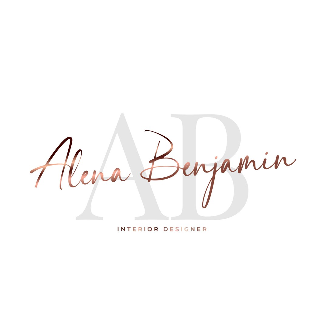 Elegant Grey and Rose Gold Logo Design, Simple Metallic Logo Design, Signature Logo Design