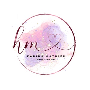 Pink and purple watercolor logo design, heart logo design, Beauty salon logo, makeup logo, microblading logo, feminine logo, Branding