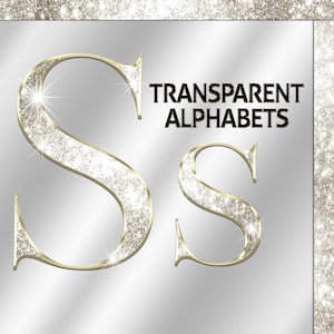 Alphabets numériques modernes champagne et paillettes d'or, alphabets transparents, téléchargement numérique, téléchargement immédiat, police brillante, logo DIY