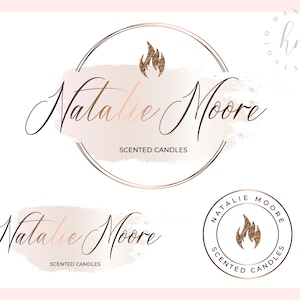 Premade rose gold candles logo design, scented candles logo, soy candles logo, handmade candles logo, flame logo, Branding