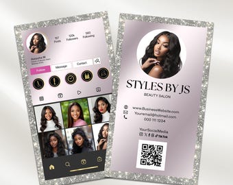 Instagram style pink und gold bearbeitbare Visitenkarte Vorlage, Vertikale Visitenkarte, Canva Visitenkarte, Sofort Download