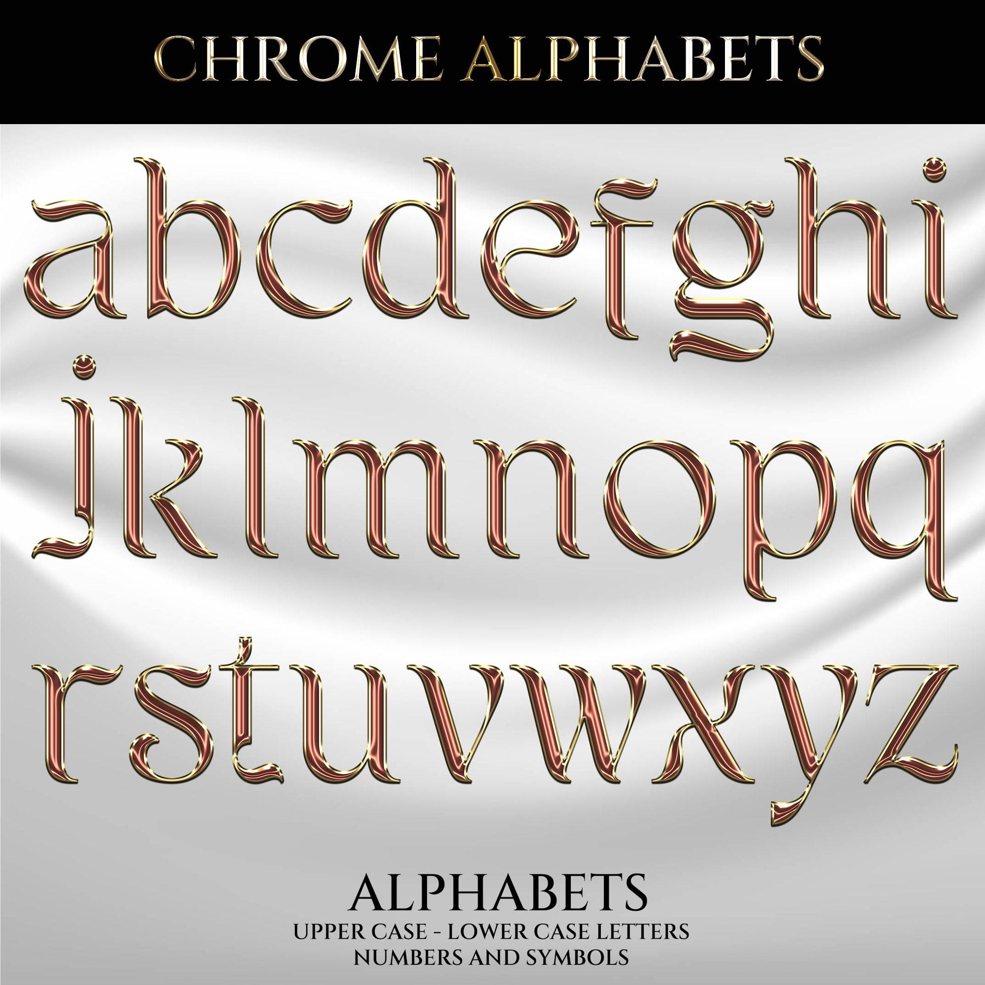 Transparent Bronze and Gold Metallic Chrome Effect Alphabets, Digital ...