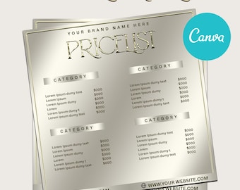 Editable Gold pricelist template, DIY pricelist, Instant Download, Digital download, Beauty salon price sheet, Instagram pricelist