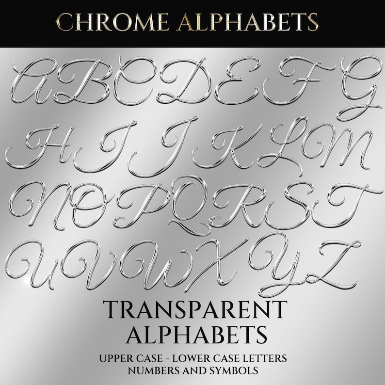 Digital Transparent Silver Alphabets, Silver Script Font Letters ...